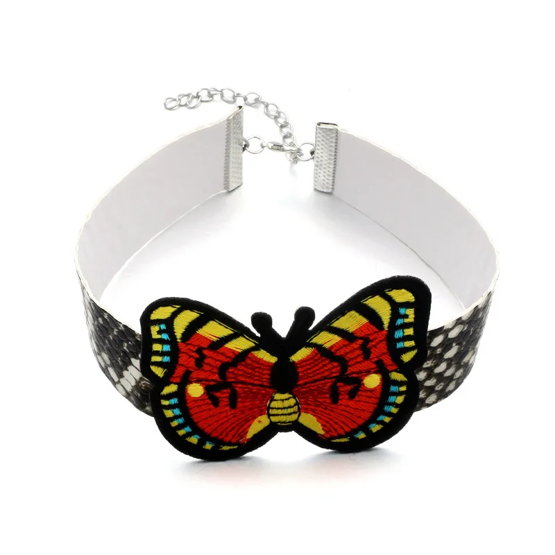 1 Pcs Cute Butterfly Embroidery Chokers Necklace Fashion Snakeskin Grain Statement Bib Chunky Women Gift Collar Choker | Украшения и