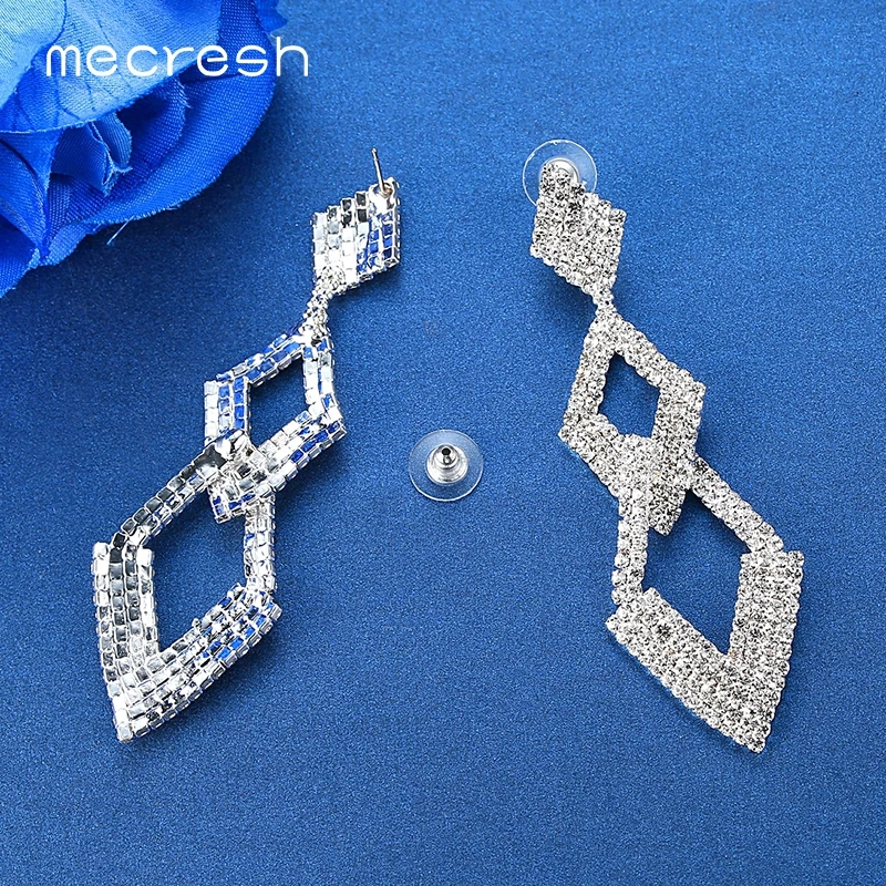 Mecresh квадратный хрустальные свадебные длинные Висячие серьги для Для женщин