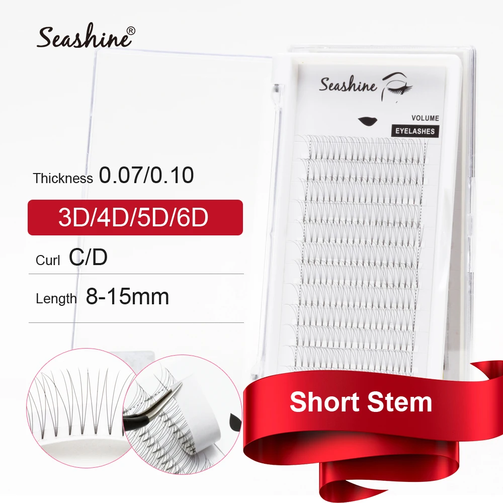 Seashine 1 Tray Short Stem Premade Volume Fans Russian Volume Eyelash Extension CD Curl Premade Fans Eyelash Extension Faux Mink