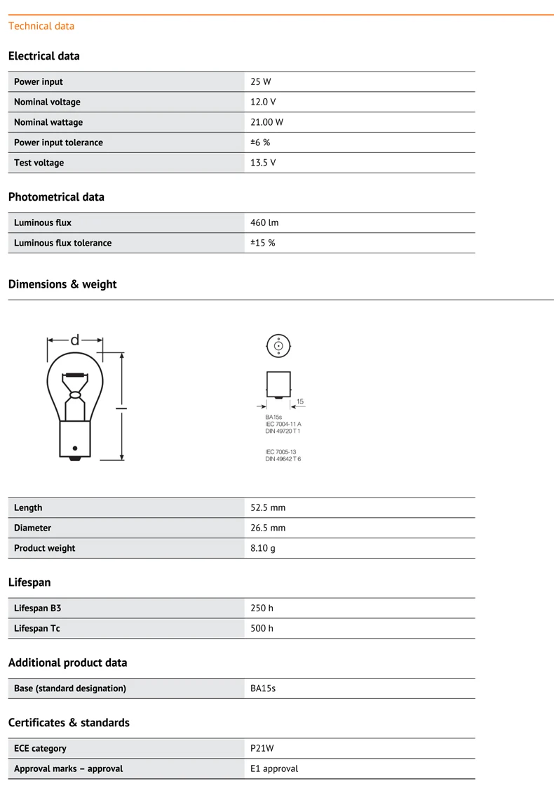 10 шт. OSRAM 7506 P21W S25 BA15s 12V 21 Вт оригинальная линия для металлических протезов фары указателя поворота стоп-сигнала OEM Автомобильные галогеновые лампы