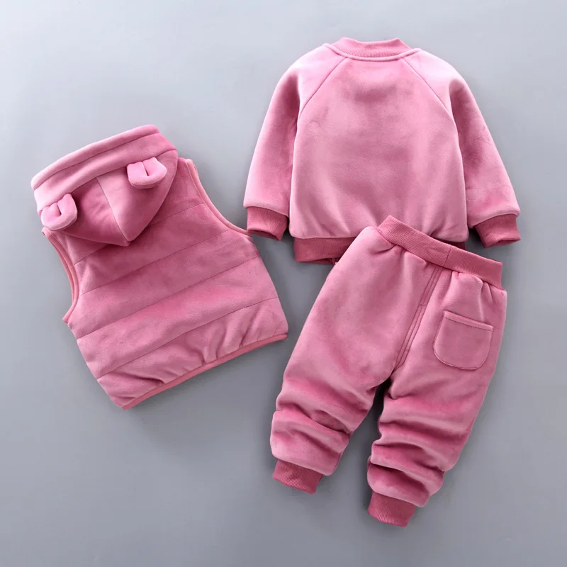 Комплект одежды для малышей 1-4 лет 3 предмета зимние плюшевые бархатные толстовки