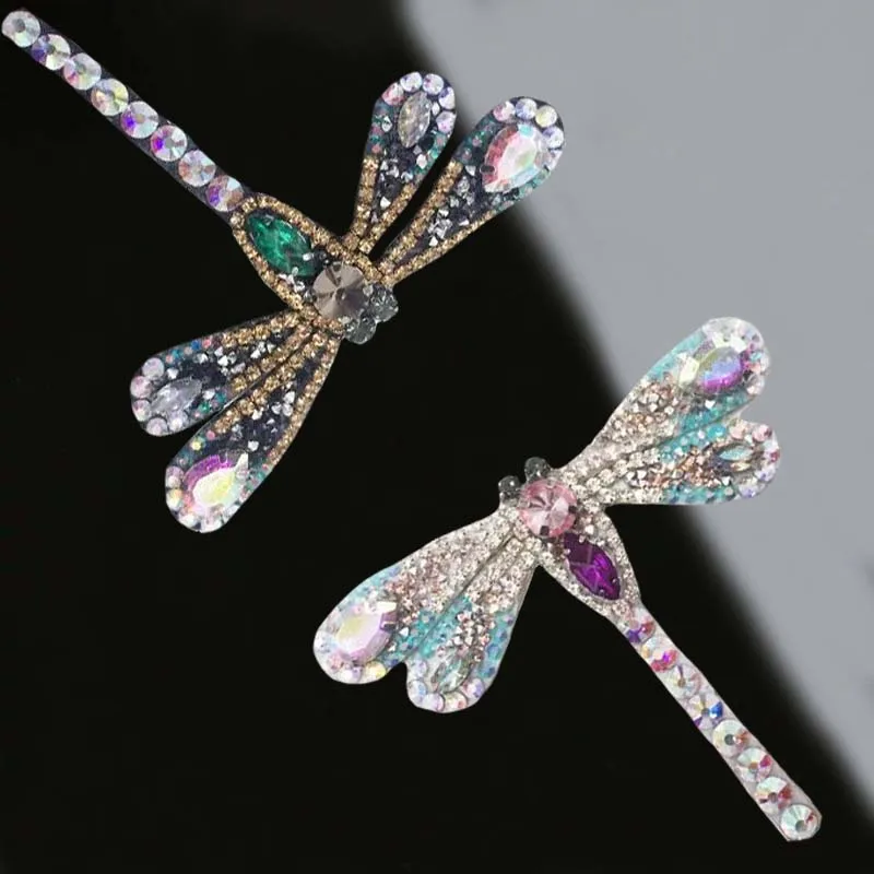 2 шт. Стрекоза со стразами и бисером нашивки на одежду для шитья аппликацией