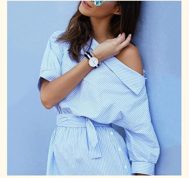 Для женщин платье 2017 пикантные Модные Синий Полосатый Сторона Сплит элегантный