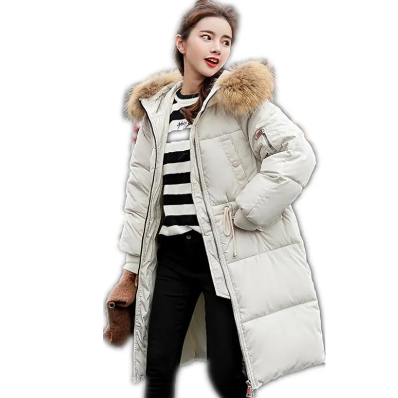 

Hooded Large Fur Collar 2018 Medium-Long Winter Coats Female With Sashes Down Jacket Thicken Parkas Casual Parkas Plus SizeQ1007