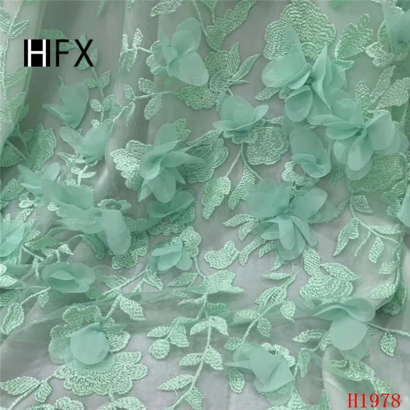 HFX французское кружево бирюзовое синее 3d Цветы Вышивка Тюль ткань высокого