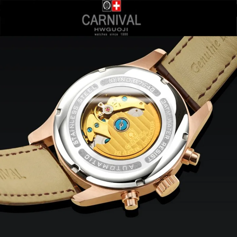 Мужские часы Carnival модные механические многофункциональные водонепроницаемые |