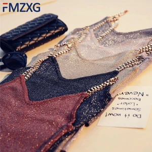 2020 женские майки без рукавов, сексуальные женские клубные майки с V-образным вырезом, трикотажная кофточка, тонкие блестящие