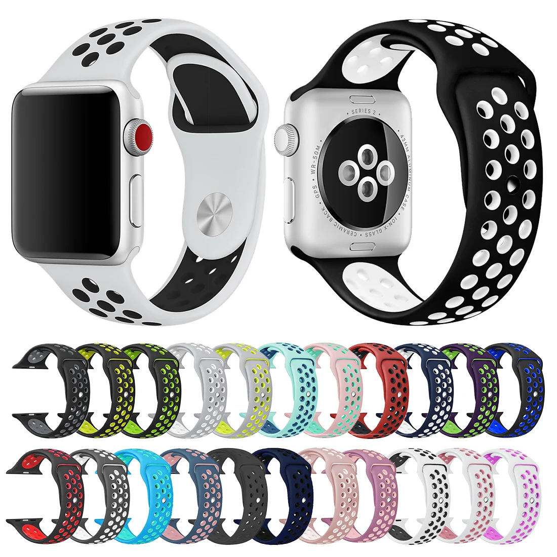 Мягкий силиконовый сменный Браслет для Apple Watch 44 мм 40 мм с дышащим отверстием iwatch серии 5 4 3 2 1 ремешок 42 мм 38 мм