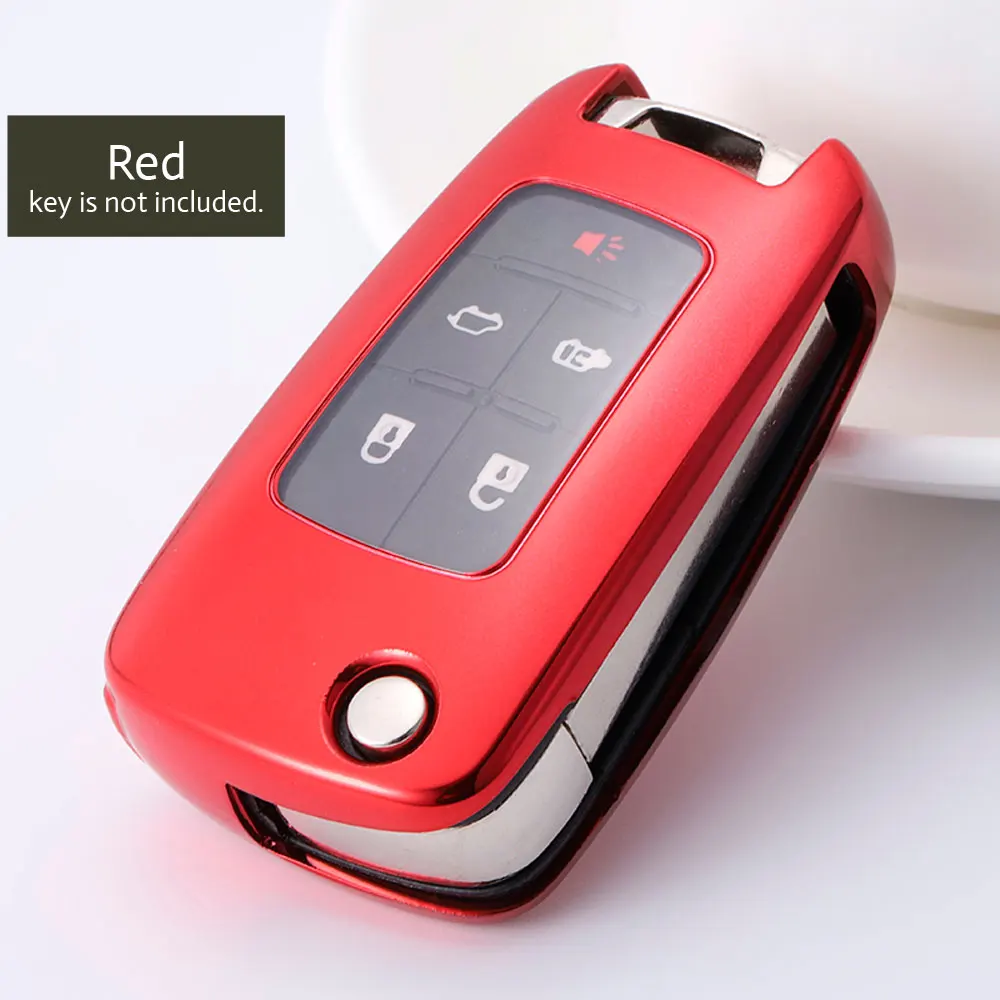 Красный TPU Car Key Case For Chevrolet Camaro Cruze Equinox Impala Malibu GMC Terrain Buick LaCrosse Folding Remote Fob Protector Cover - Название цвета: Красный