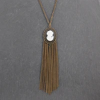 fashion bronze queen jewelry choker black rhinestone tassels cameo pendants long sweater necklace for womens bohemian chokers