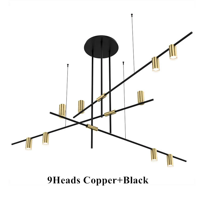 9Heads Copper Креативная художественная линия, Геометрическая золотистая черная барная Подвесная лампа, пост-современная столовая декоративная Подвесная лампа - Цвет корпуса: 9Heads Copper