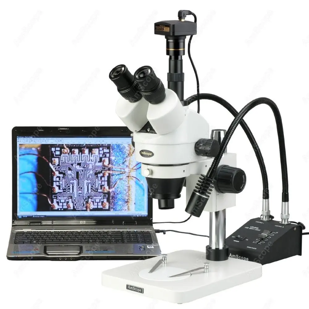 Zoom Stereo Microscope--AmScope Supplies3.5X-180X Trinocular Inspection Microscope with Gooseneck LED Lights | Инструменты