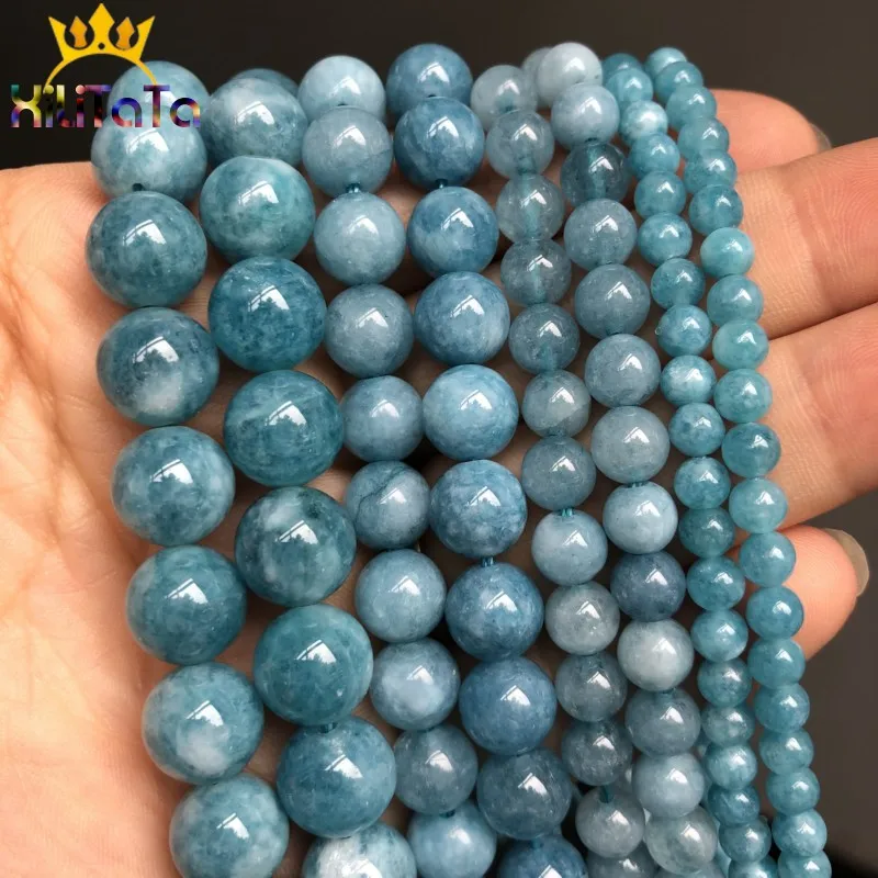 Natural Stone Dark Blue Chalcedony Jades Beads Round Loose Spacer For Jewelry Making 4/6/8/10/12mm DIY Handmade Bracelets | Украшения и