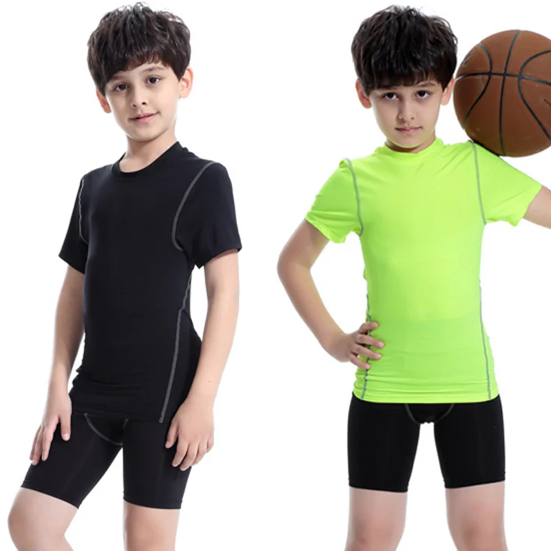 

Kids Sportswear Elastic Breathable Quick Dry Workout Tops Short Sleeves for Boys Girls YS-BUY