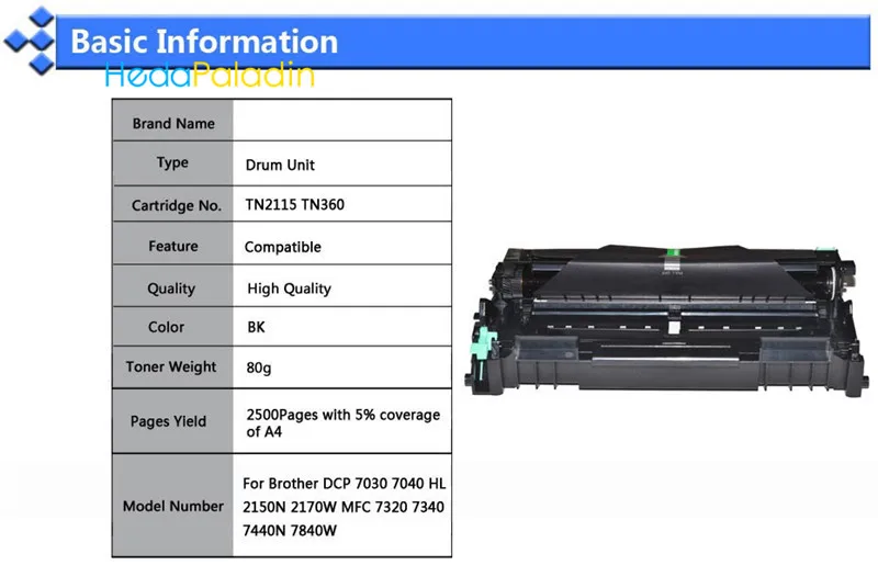 1X DR2115 DR360 барабан картридж совместимый для Brother dcp 7030 7040 HL 2150N 2170 W MFC 7320 7340 7345N 7440N 7840