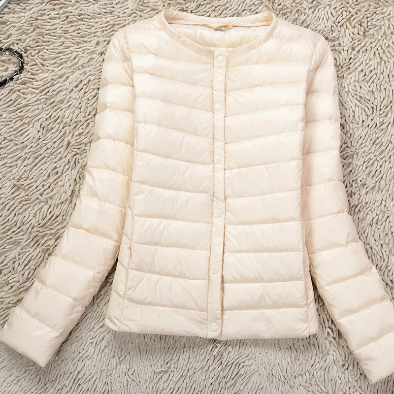 

Autumn Winter Light Thin Down Coat Women Short Slim Jacket White Duck Down O-neck Outwear Jackets Female Parkas Coats FP0150