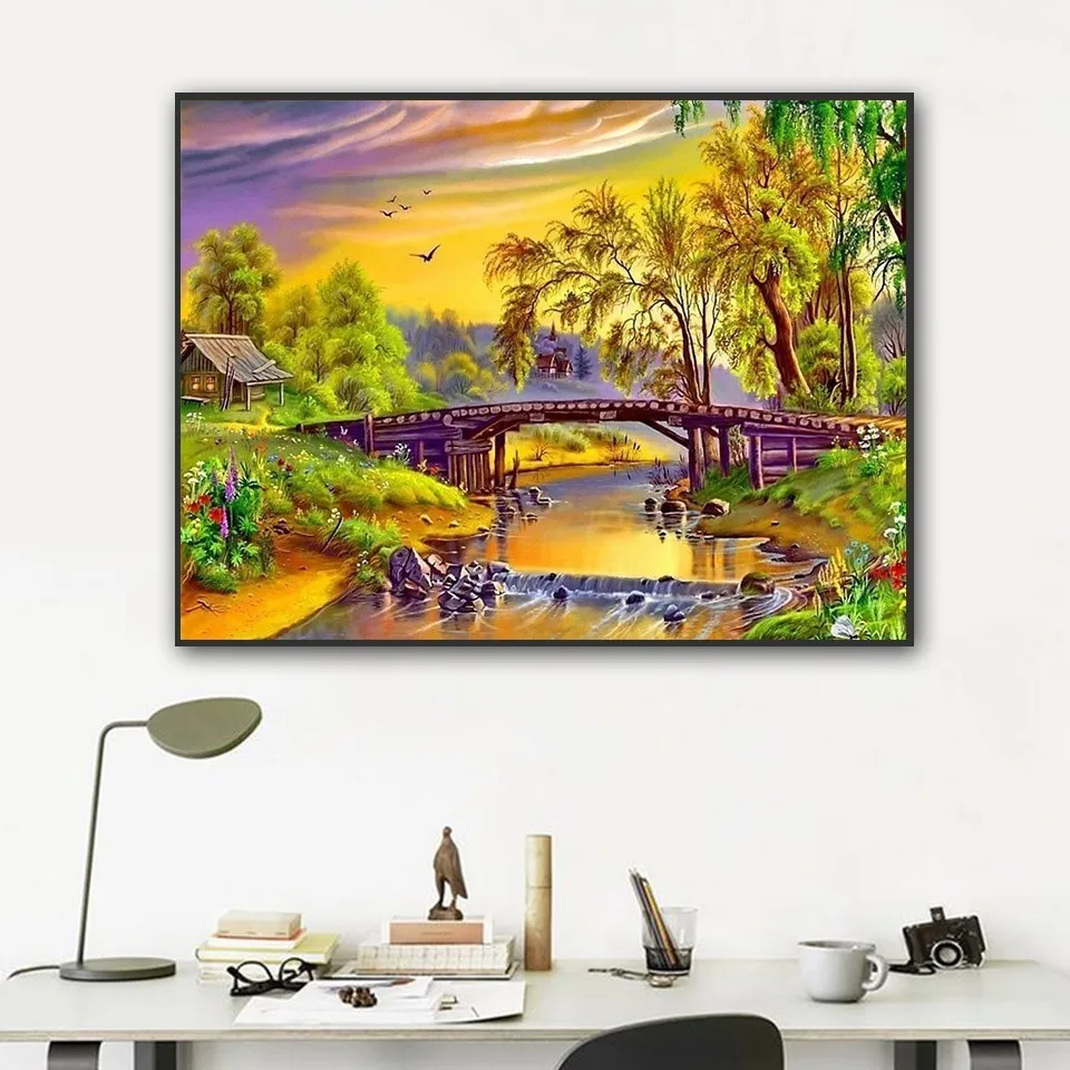 AZQSD Diamond Mosaic Spring Scenery Diamond Painting DIY Full Square Round Diamond Embroidery Rhinestone Home Decoration