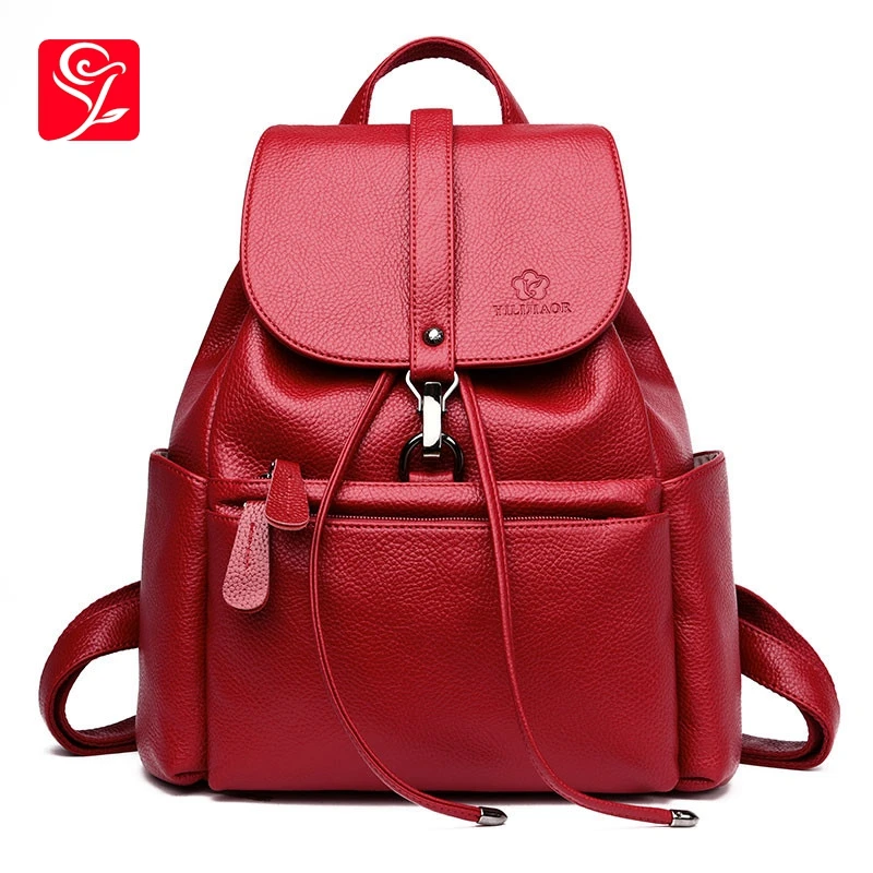 Новый Противоугонный рюкзак женский Drawstring мягкие кожаные рюкзаки для школы