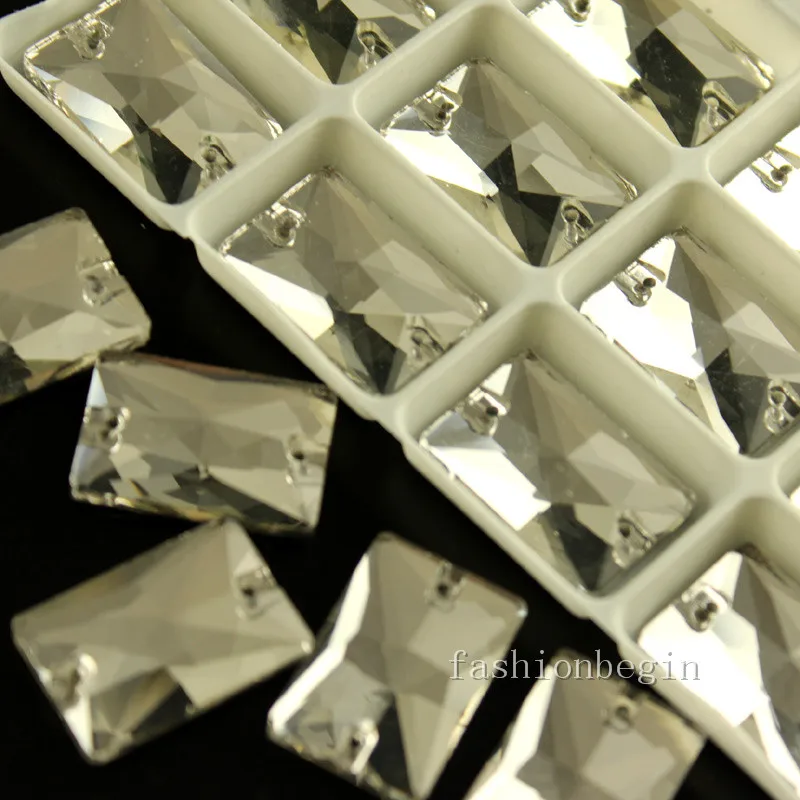 Прямоугольная форма стекло двух отверстий покрытая серебром Flatback швейные на