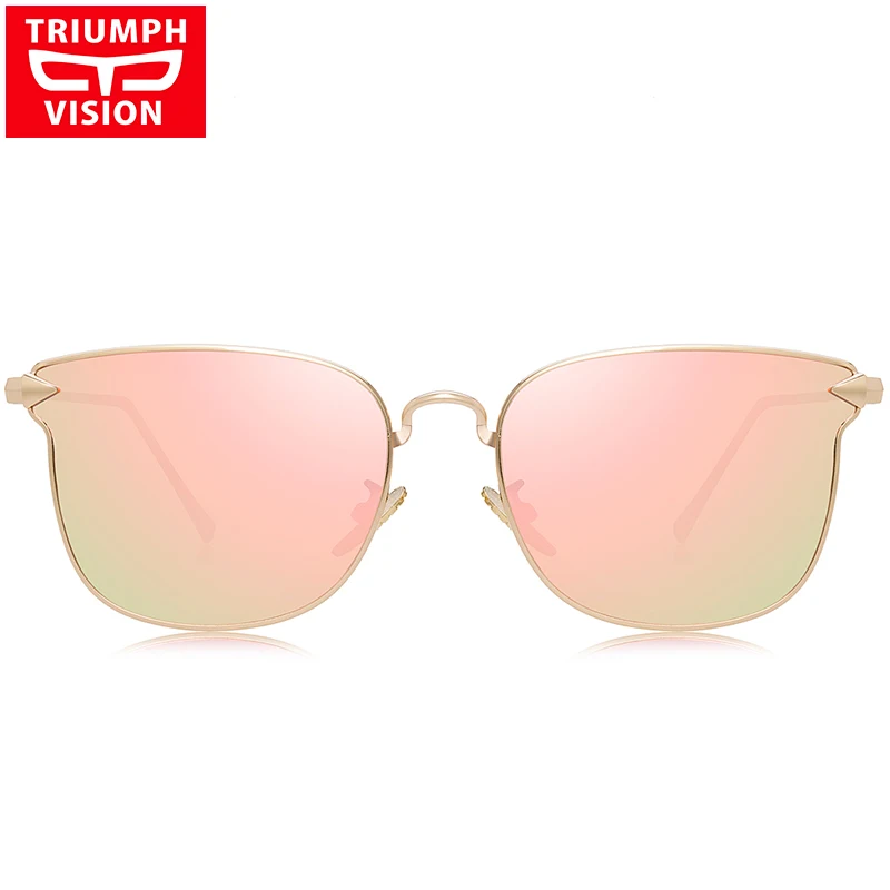 TRIUMPH VISION розовые зеркальные очки большой кошачий глаз женские Солнцезащитные очки женские брендовые дизайнерские золотые металлические солнцезащитные очки для девочек