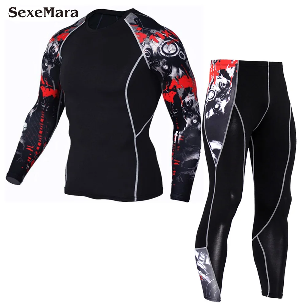 Sets SexaMara MMA Мужской компрессионный бег трусцой костюмы одежда спортивный комплект длинная футболка и брюки тренажерный зал фитнесс тренировочные трико одежда - Цвет: Sets