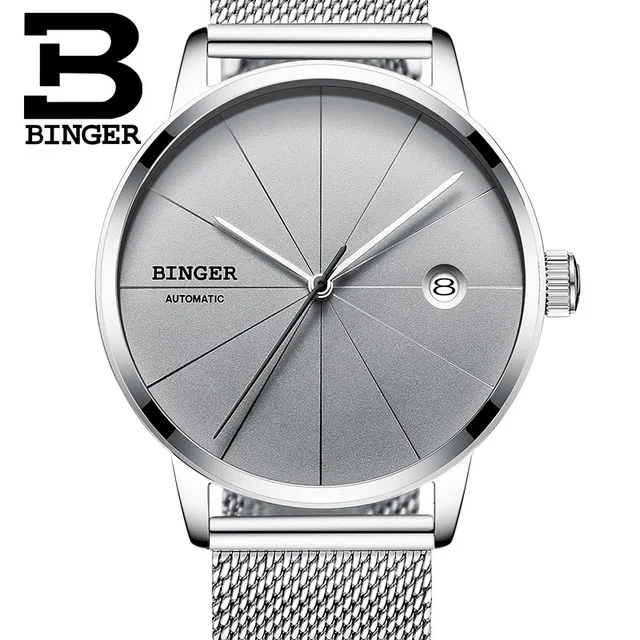 Mesh belt Gary Switzerland BINGER мужские часы Топ люксовый бренд Япония Seiko автоматическое механическое движение часы досуг бизнес синий horloges - Цвет: Mesh belt Gary