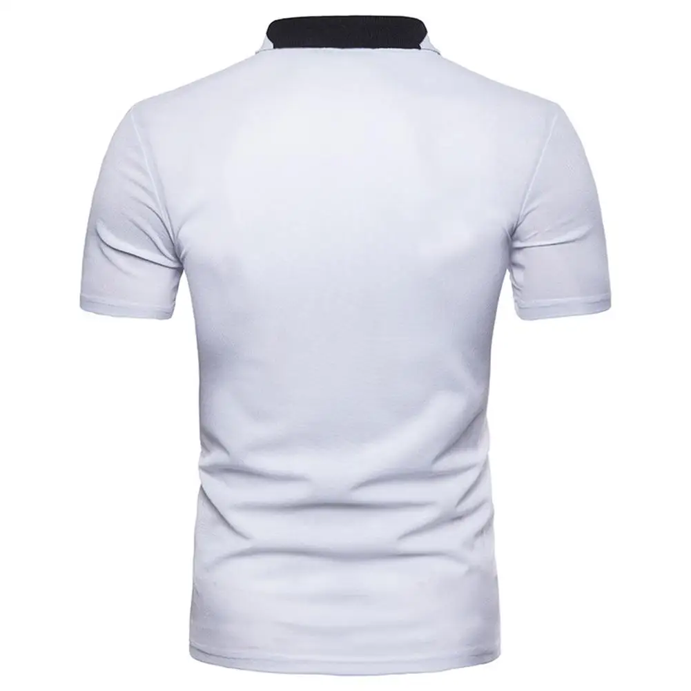 Men Short-sleeve TOPS with Color-matching Collar Summer Tops Young Man Fashion Plus SIze Solid White TOPs SAN0 | Мужская одежда
