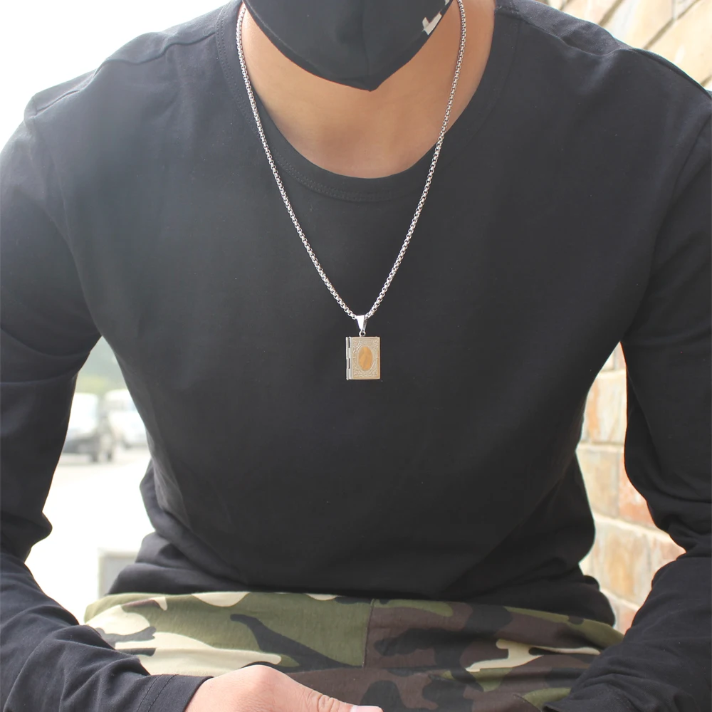 Bird Feather Stainless Steel Necklace for men women Punk Open Bible Pendant Chain Necklaces &amp Pendants Hip Hop Fashion Jewelry |