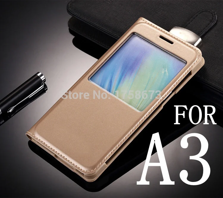 Роскошный кожаный чехол книжка с окошком для Samsung Galaxy A3 A300 A3000 A300F 2015|case samsung galaxy s