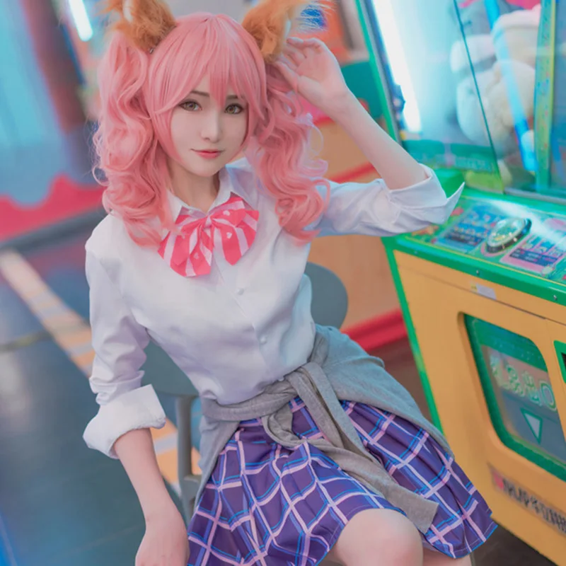 

Game Fate EXTELLA FGO Fate Grand Order Tamamo no Mae Maid JK School Uniform Shirt Cardigan Dress Anime Tamamo Cosplay Costumes
