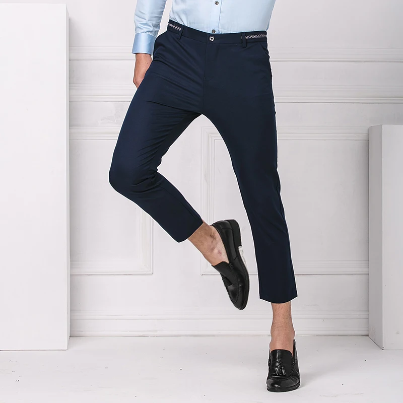 High-end Men Ankle-Length Pants Casual Mens Business Trousers 2017 New Fashion Designer Korean Slim Fit Pant Big Size 28-36 | Мужская