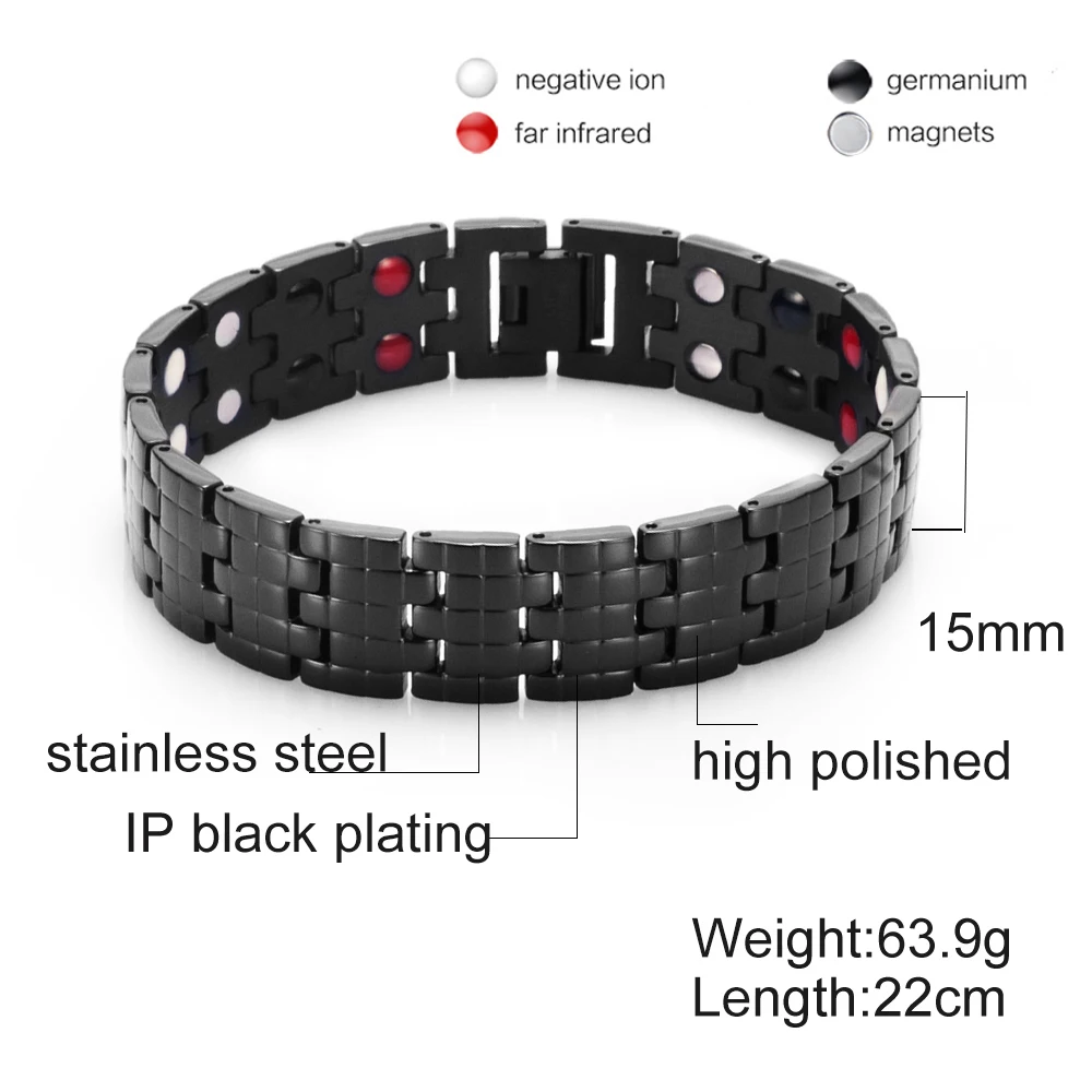 Vinterly черный магнитный Браслеты Для мужчин преимущества широкий браслет звено