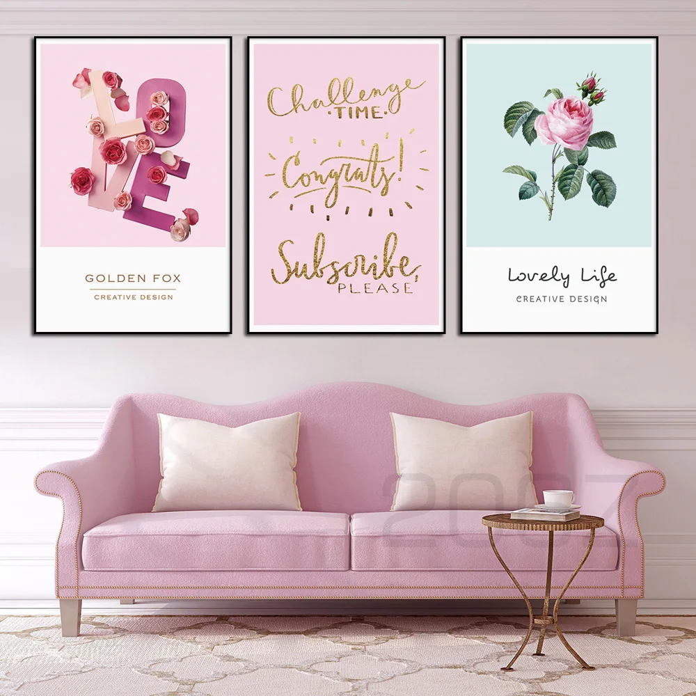 

Pink Love Rose Flower Lovely Life Quotes Nordic Posters And Prints Wall Art Canvas Painting Wall Pictures For Living Room Decor