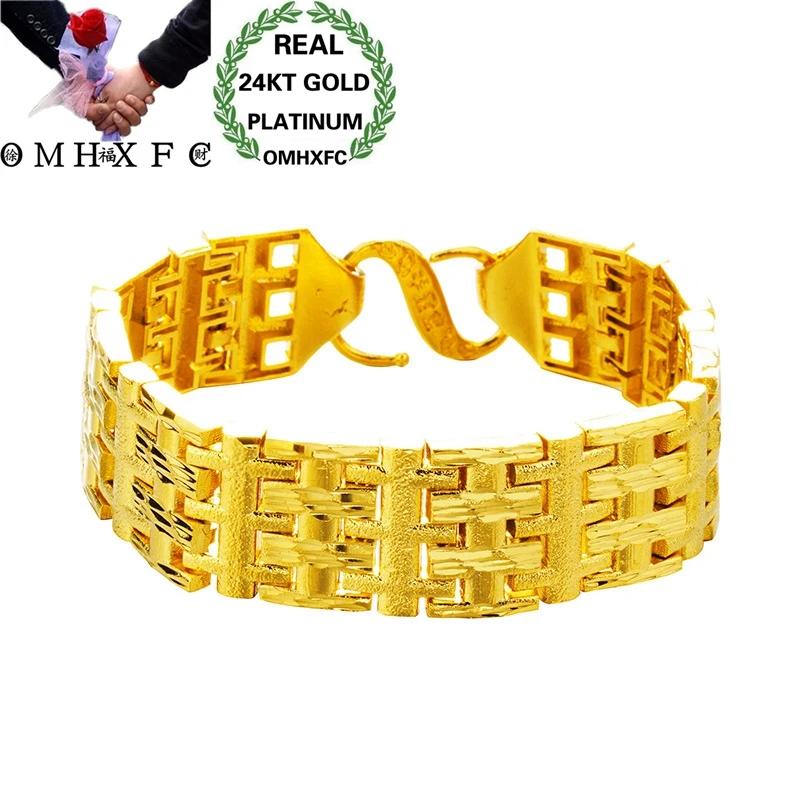 

OMHXFC Wholesale European Fashion Jewelry Man Male Party Birthday Wedding Father Gift Wide Watch Chain 24KT Gold Bangle BE311