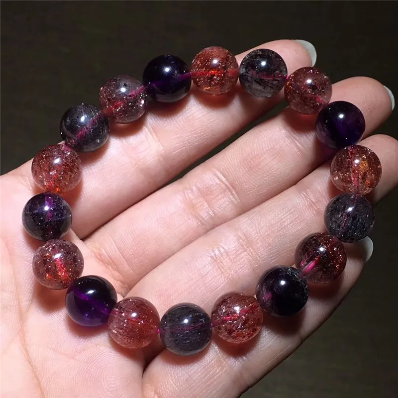 11 мм натуральный супер 7 Мелодия фиолетовый волос Rutilated Кварцевый браслет для