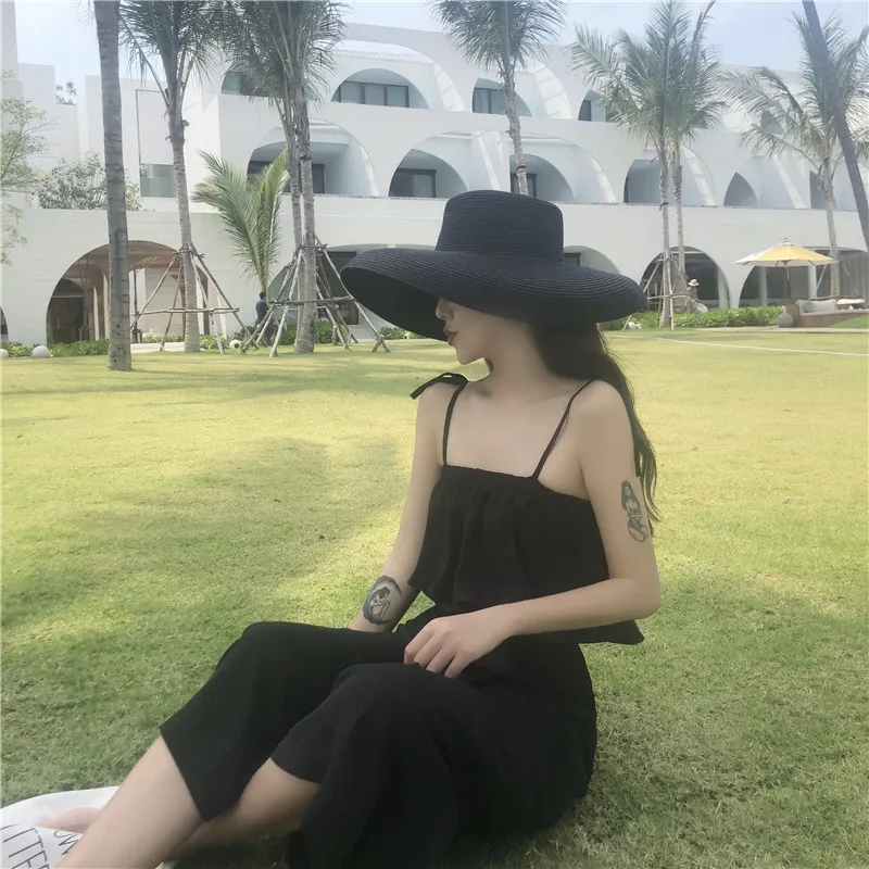 

2018 Summer New Plus Size Fashion Women Casual High Waist Loose Wrapped Chest Wide Leg Trousers Vintage Female Jumpsuit L0036