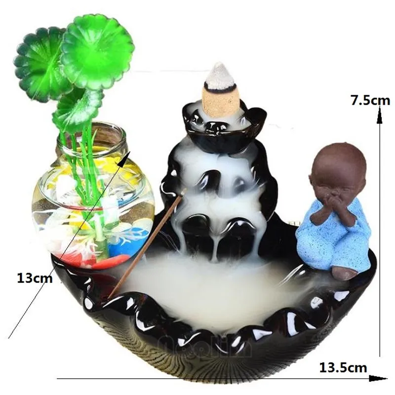 Маленький монах керамический обратный поток благовоний ГОРЕЛКА со стеклянной