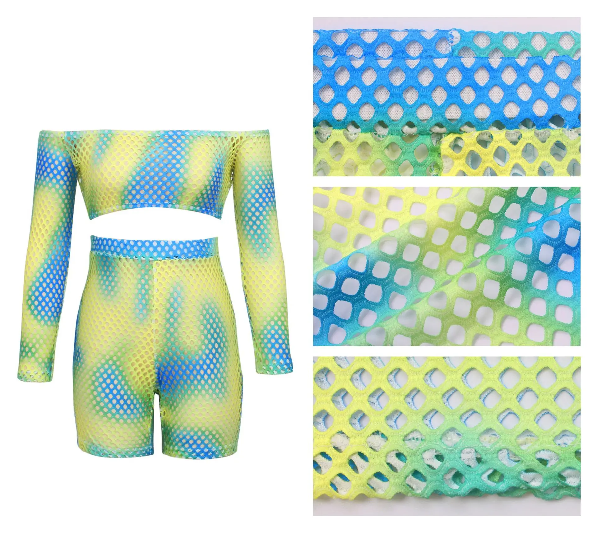 Неоновый зеленый розовый женский спортивный костюм короткий топ с длинным