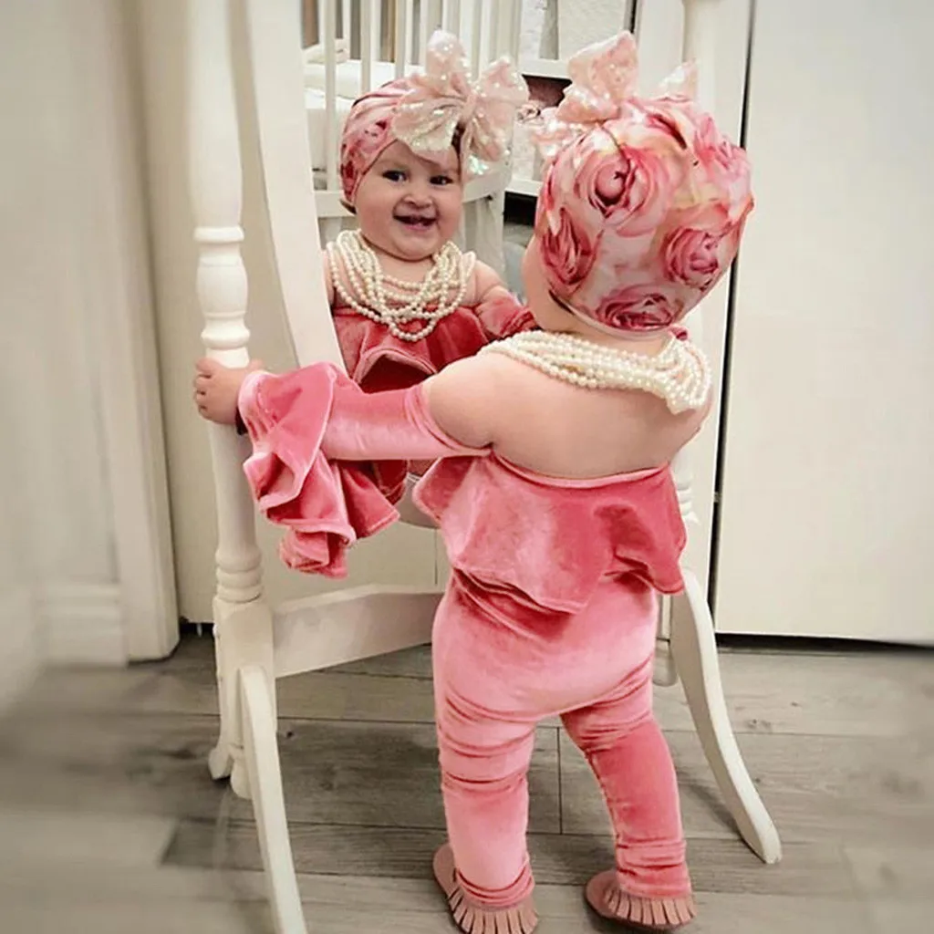 2019 Одежда для девочек Летний комбинезон с открытыми плечами маленьких + повязка