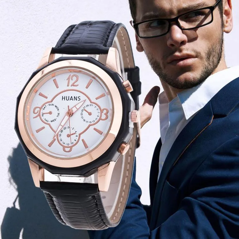 

TZ#503 Luxury Men's Watch Quartz Sport Military Stainless Steel Dial Leather Band Wrist Watch