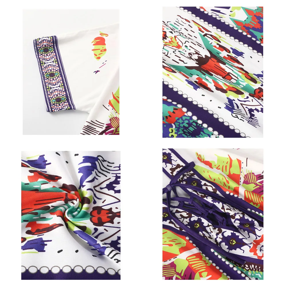 Женское платье средней длины с этническим принтом Fadzeco модное со шнуровкой и