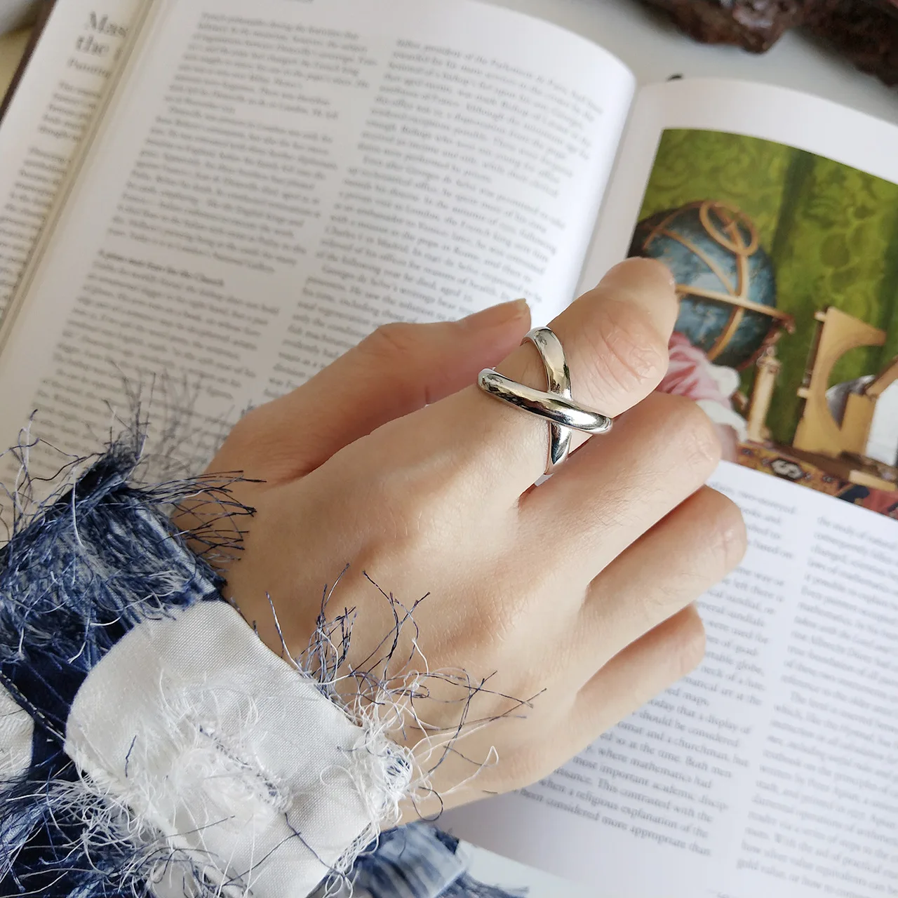 Простое регулируемое кольцо из стерлингового серебра 925 пробы с двойным