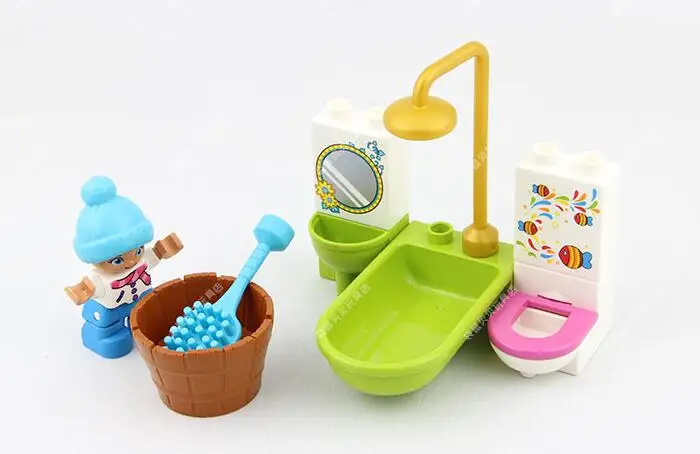 Девушки Спальня строительные блоки части DIY игрушки кровать диван Туалет Телефон Ванна мясо Кукуруза камера аксессуары совместимы с Duploes