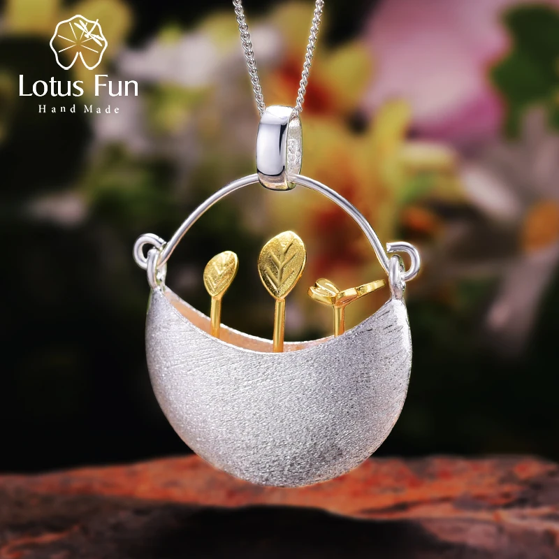 Lotus Fun Real 925 Sterling Silver Handmade Fine Jewelry My Little Garden Design Pendant without Necklace for Women  Acessorios