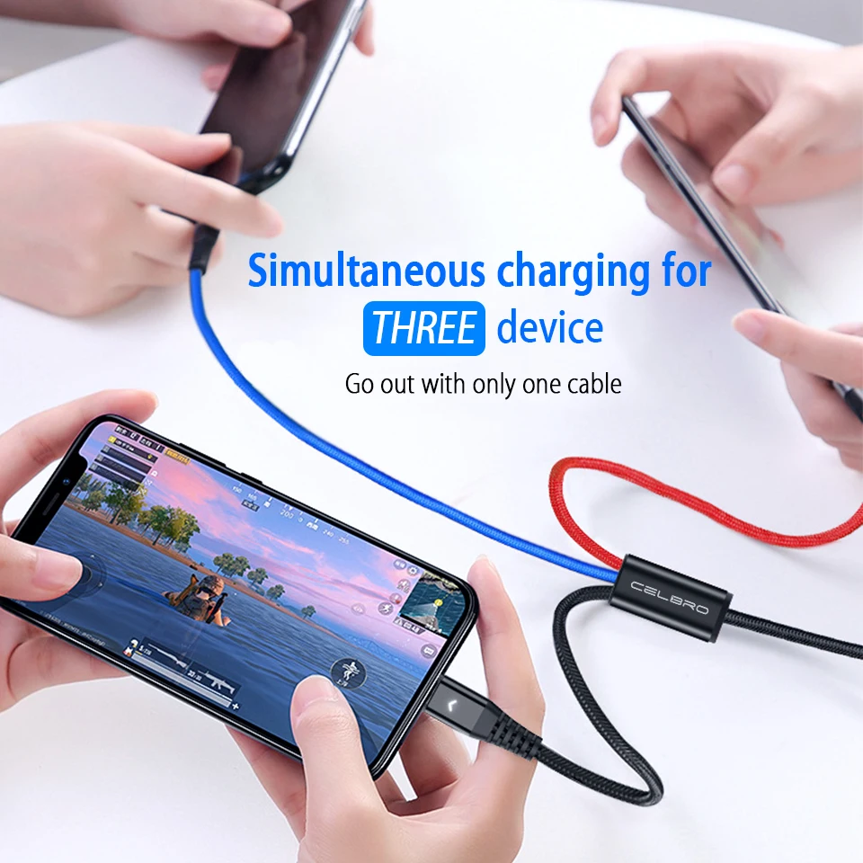 Кабель USB 3 в 1 Micro Type C кабель LED для Samsung Galaxy S20 Plus Xiaomi MI 10 Pro Huawei P40|Кабели мобильных