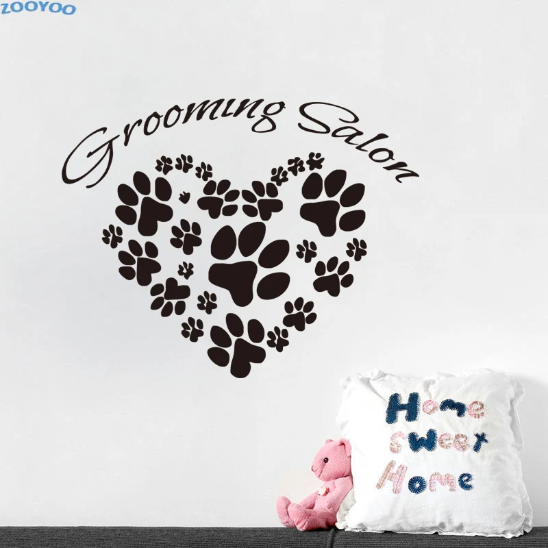 

ZOOYOO Pet Grooming Salon Wall Sticker Heart-Shape Dog Paws Creative Wall Decals Wall Art Home Decor Living Room Decoration