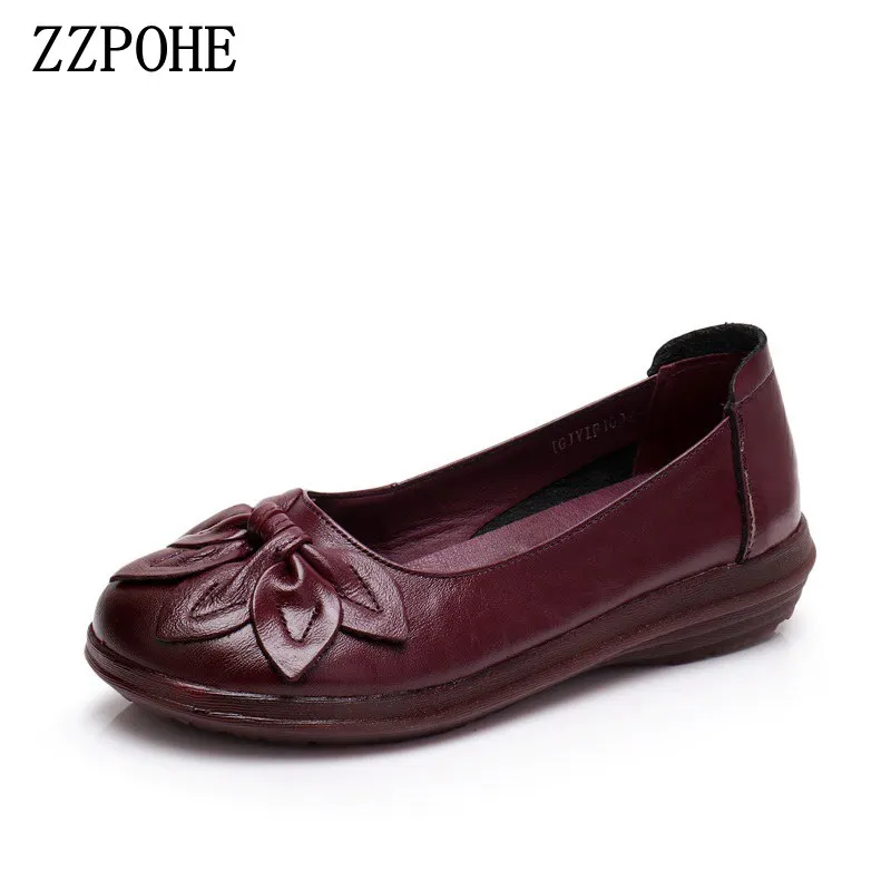 ZZPOHE/Женская обувь; сезон весна-осень; обувь на плоской подошве из натуральной кожи; женские модные тонкие туфли с мягкой подошвой; Повседневная обувь для мам - Цвет: red