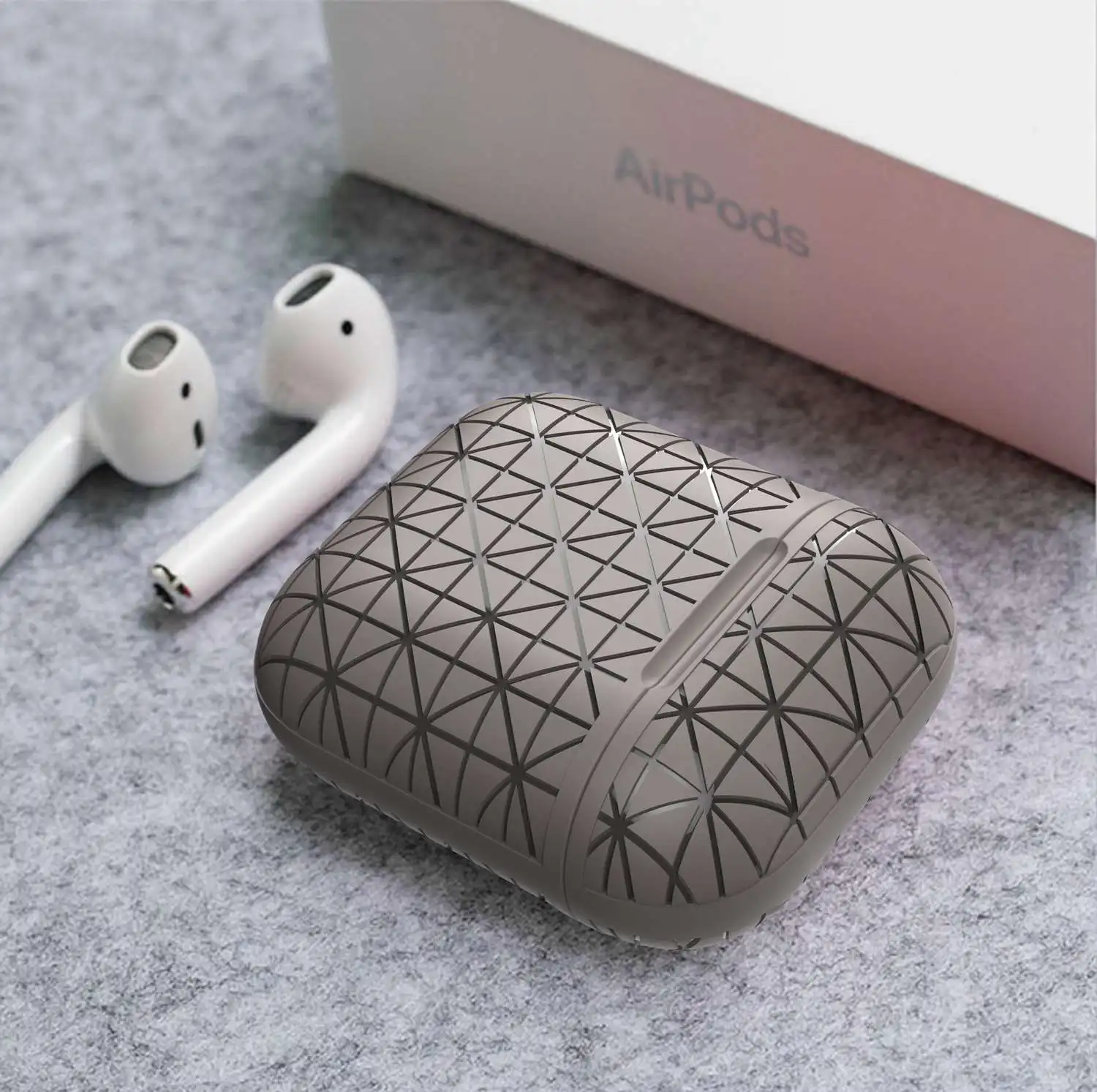 Серый Роскошный силиконовый чехол для AirPods, чехол с ромбовидным узором, защита корпуса с крюком, беспроводной чехол для наушников Air Pods 2 fundas - Цвет: Серый
