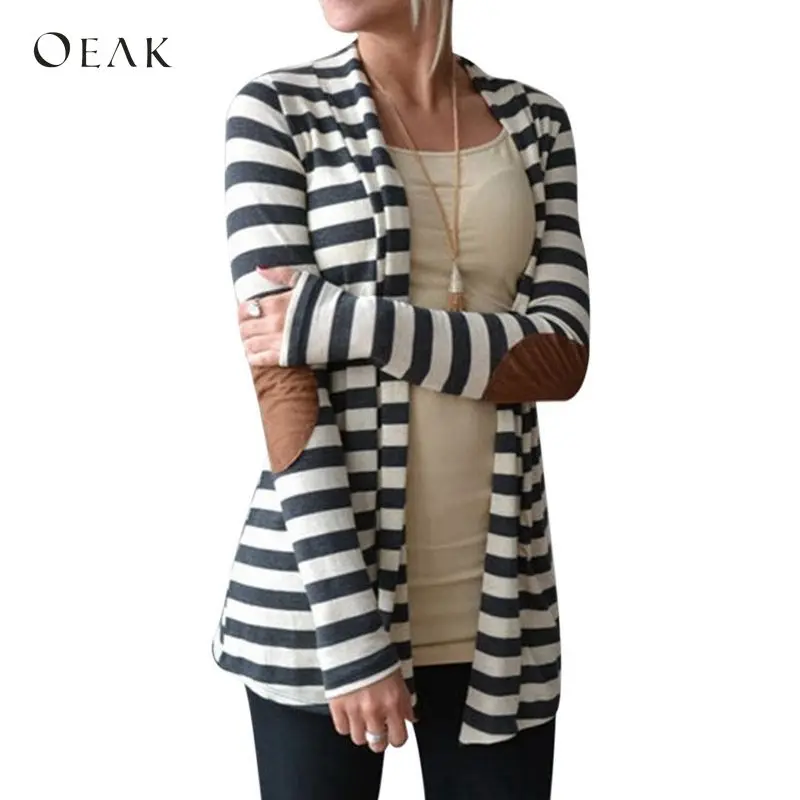 OEAK 5XL осень длинный женский кардиган рукав полосатый принт вязаный свитер