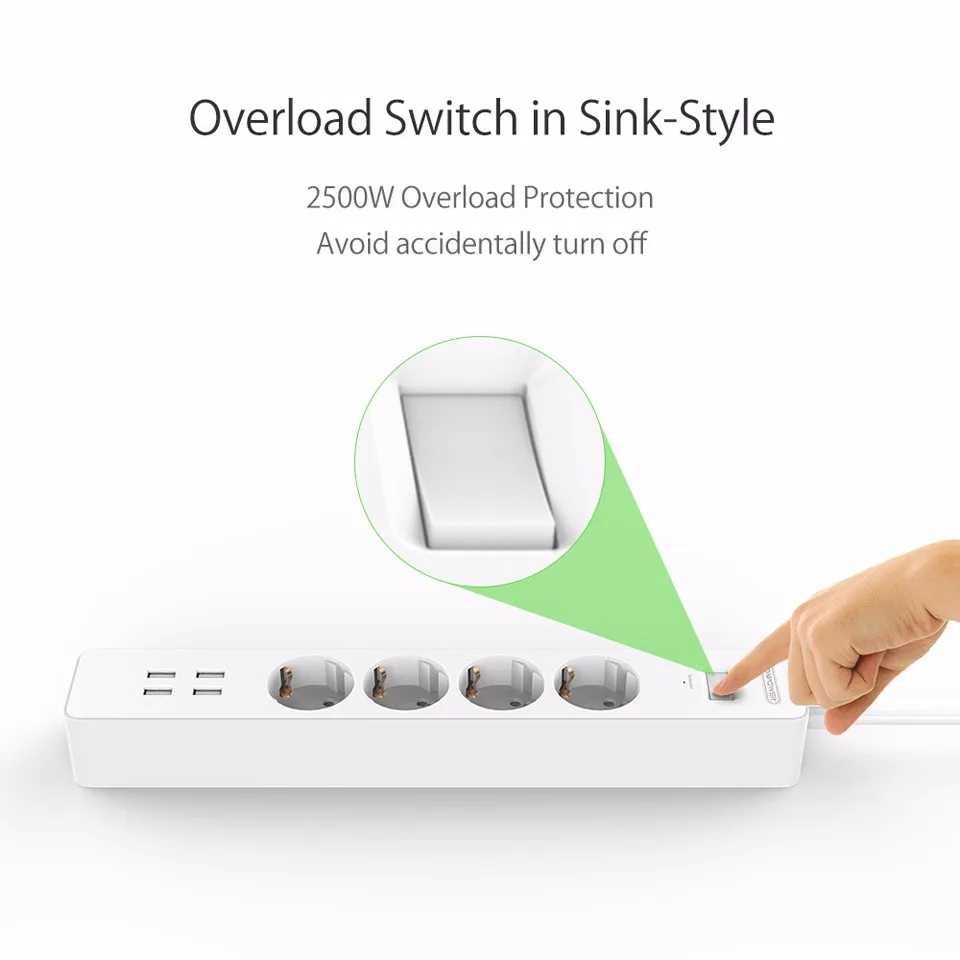 NTON Мощность НСК Smart USB Мощность полосы гнездо ЕС Plug перегрузки коммутатора Стабилизатор напряжения 4 розетки 4 Порты и разъёмы USB Зарядное устройство- 1,8 м Мощность шнур
